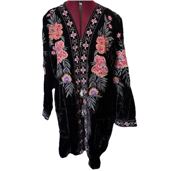 KYLA SEO Floral Embrodery VELVET KIMONO JACKET DUSTER L Whimsygoth Boho Coquette - Picture 1 of 15